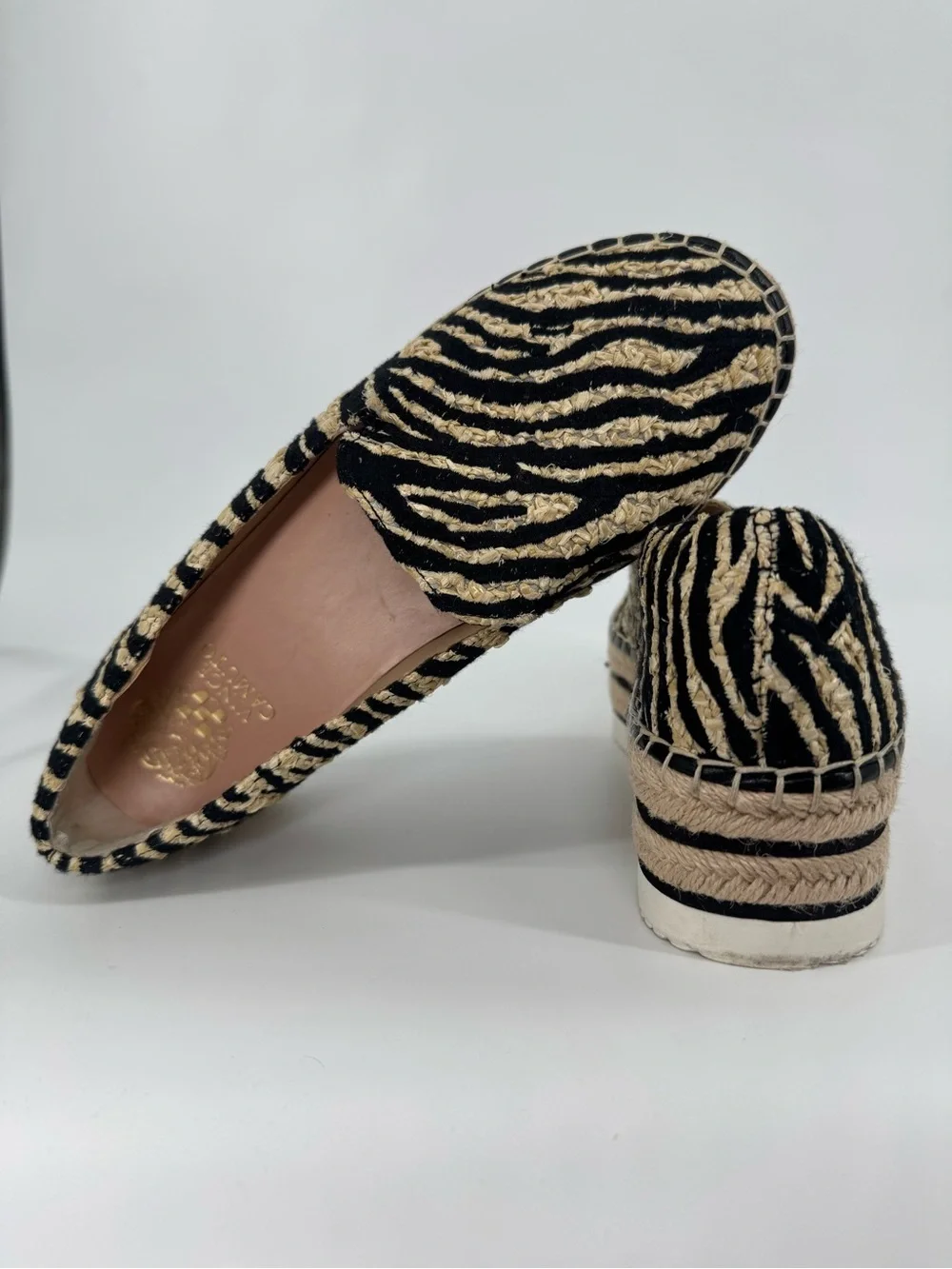 Vince Camuto Zebra Espadrille Platform Loafers Raffia Slipon Resort Chic Size 9